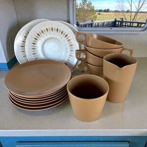 Vintage Texas Ware Coffee Cups Saucers Bread Snack Plates Sugar Creamer Bundle